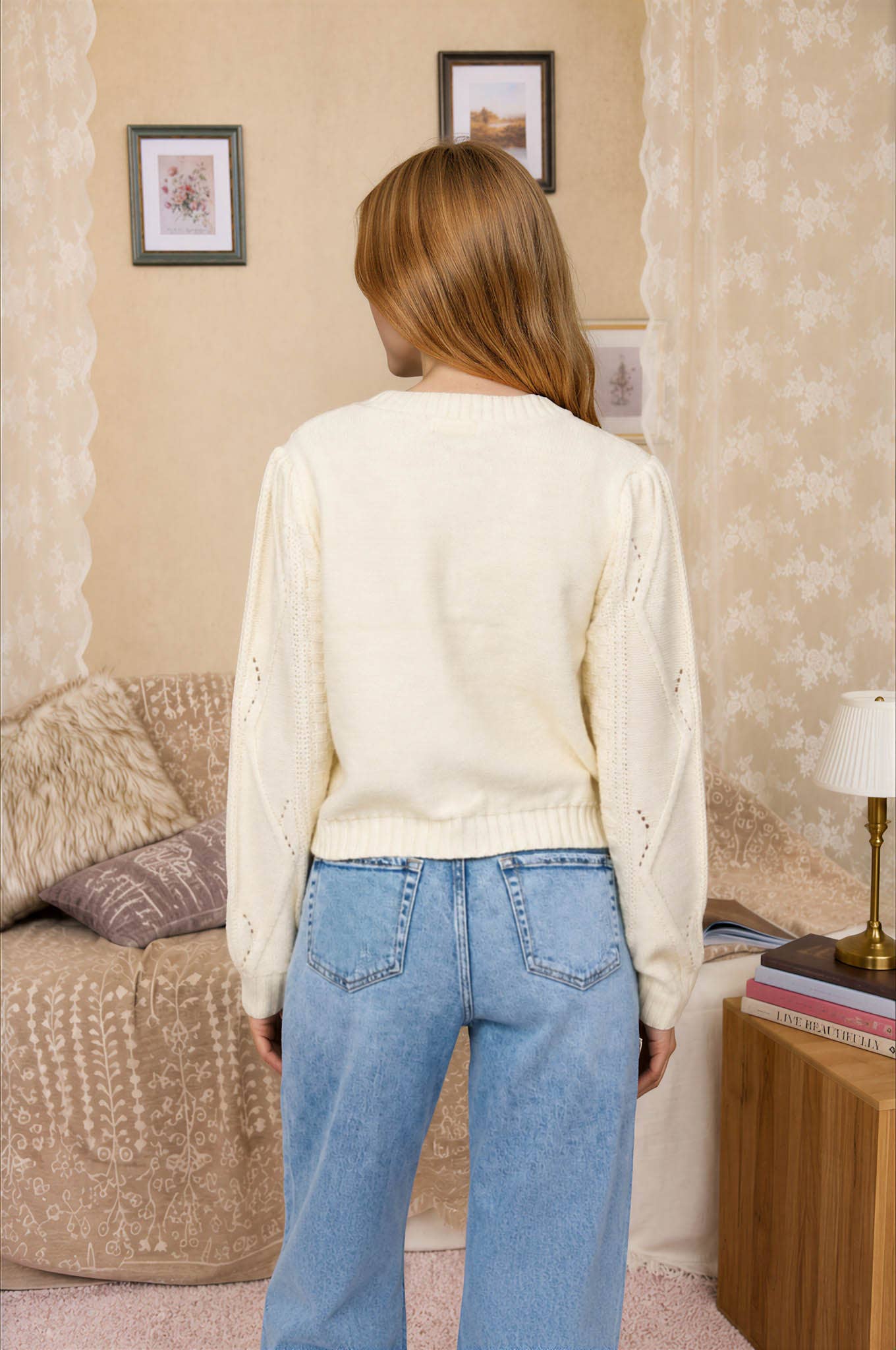 Navy Embroidered Floral Cable Knit Cardigan
