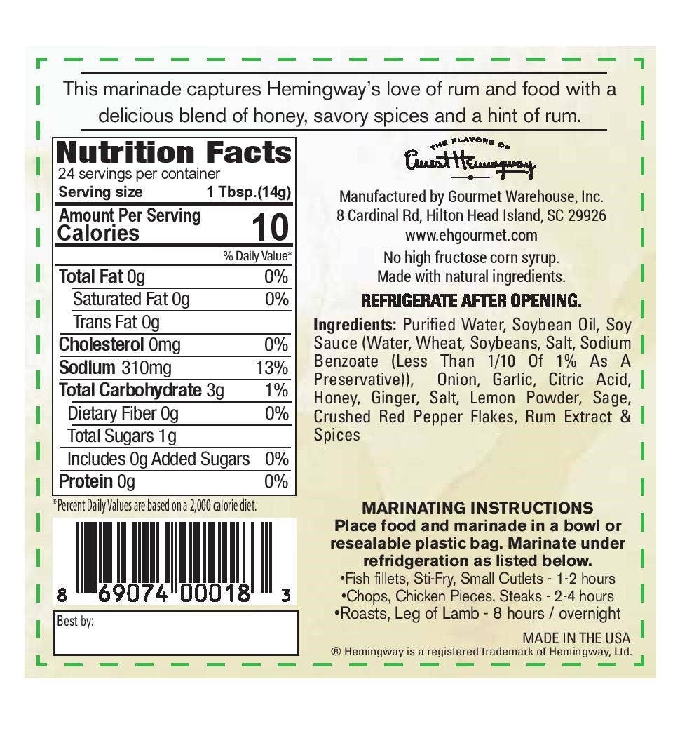 Gourmet Warehouse Brands - Hemingway "The Rum Runner" Marinade