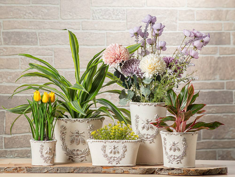 Emboss Bee in Crest Planter-9"H