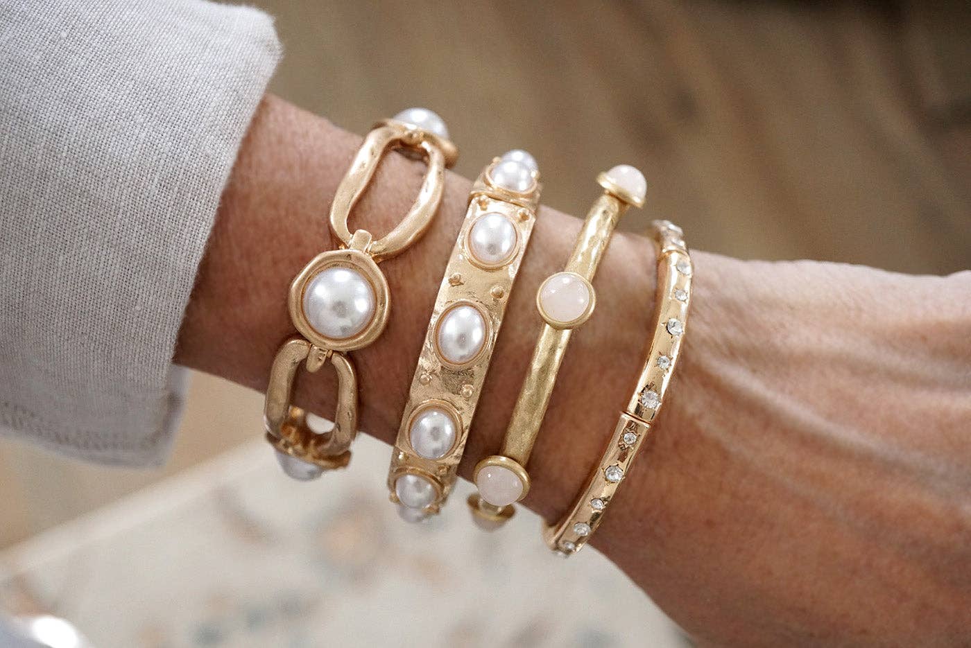 PennyLine inc - Jeweled Golden Bangle with semi precious stone dots