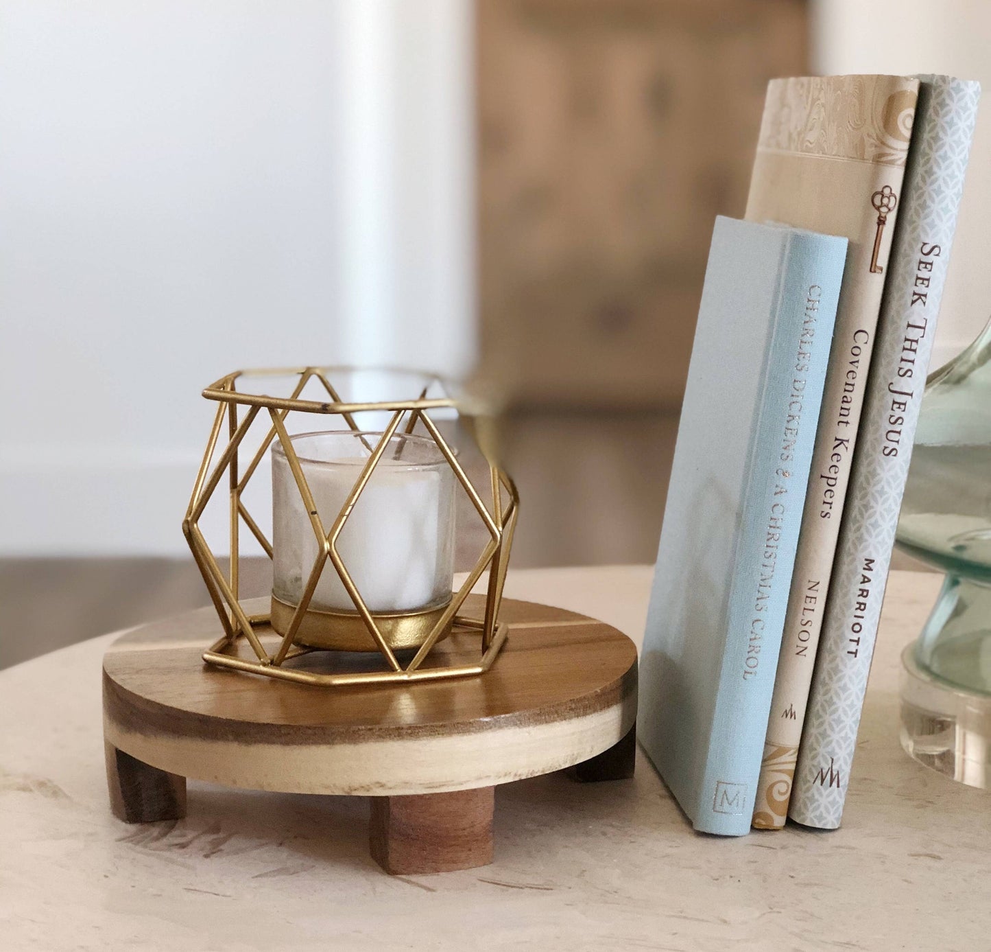 Set of 2 Acacia Wood Trivet Pedestal Stands