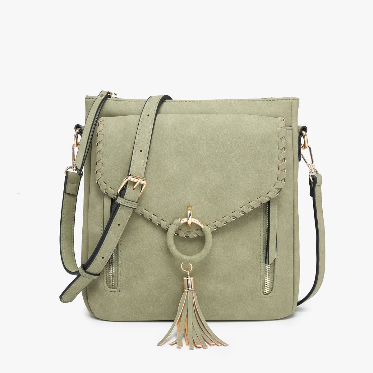 Jen & Co. - M2347 Layla Faux Suede Whipstitch Crossbody w/ Tassel