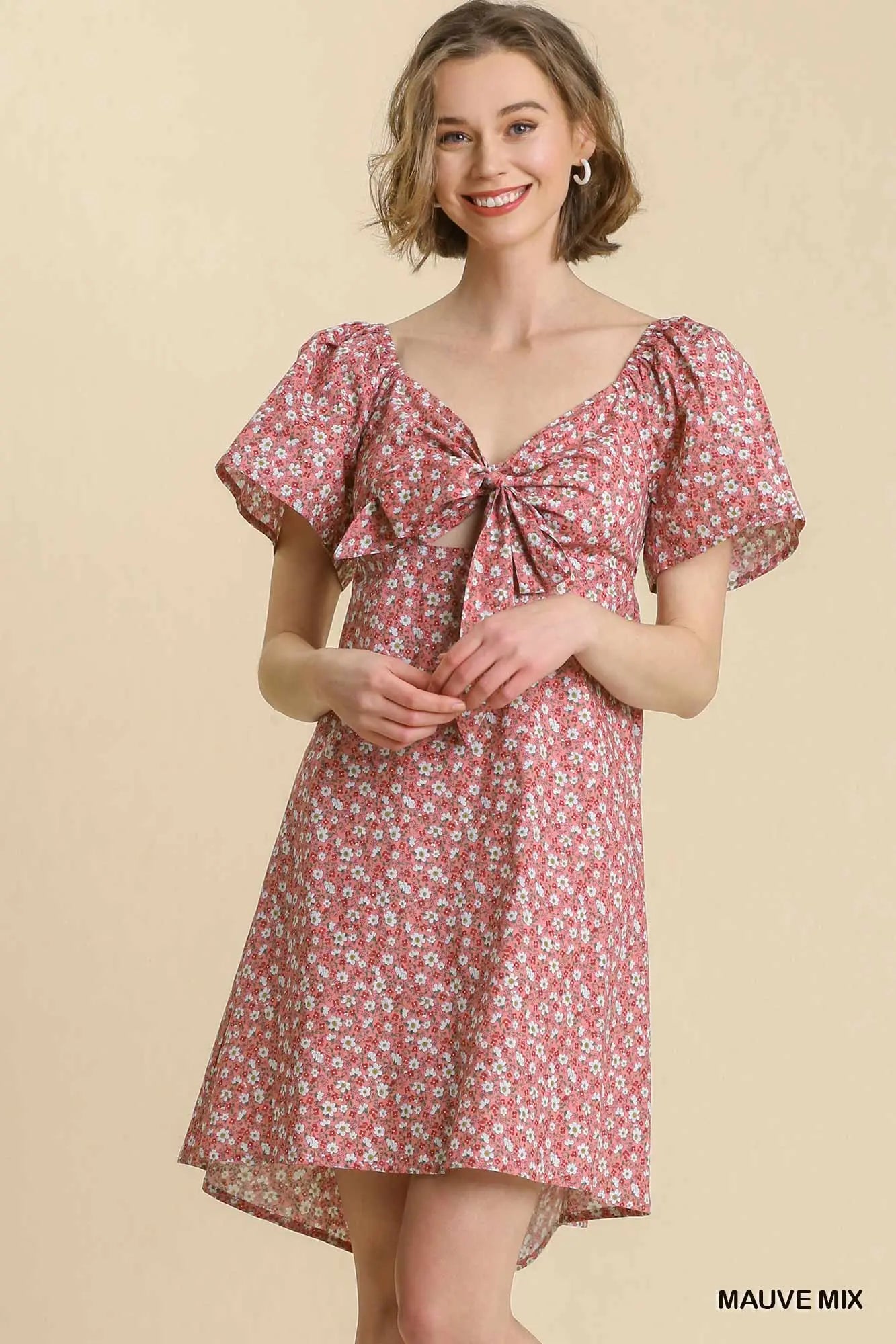 Flirty Floral Print Front Tie Dress