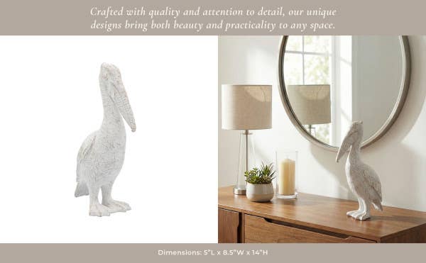 Sagebrook Home - Decorative Figurine - White Ceramic Standing Pelican, 14 in.