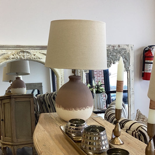 Tan Two Toned Textured Lamp