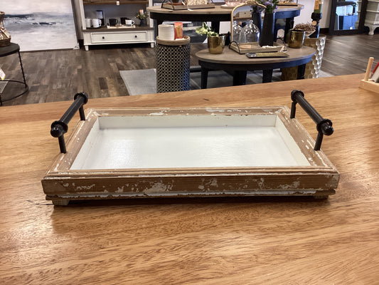 Distressed Oblong Tray with Iron Handles