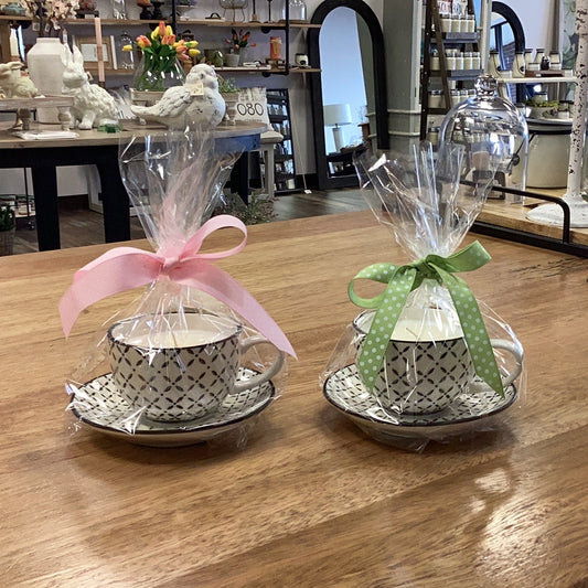 Nordic pattern tea cup and saucer candle