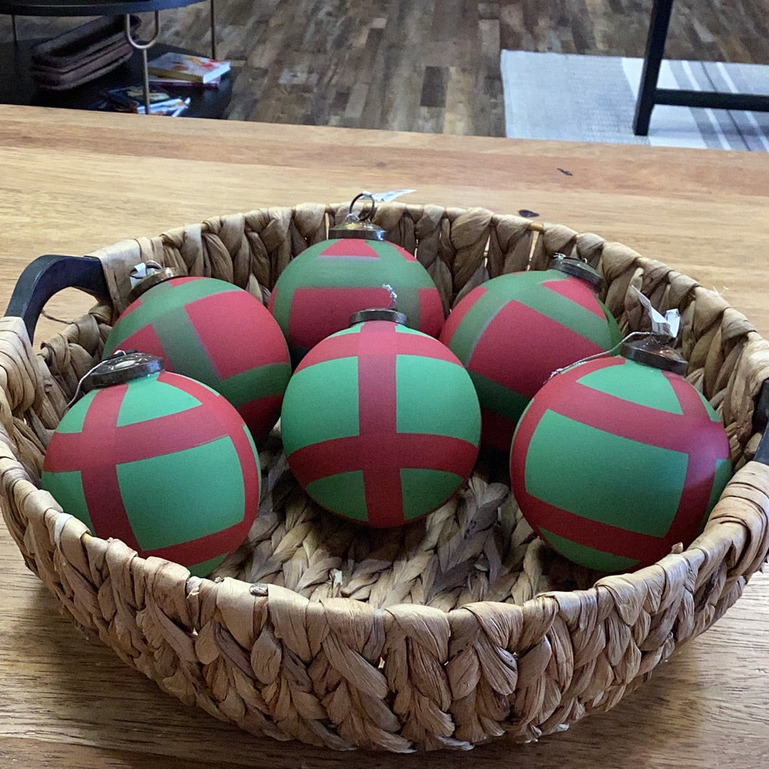 Hand Painted Plaid Glass Ornament