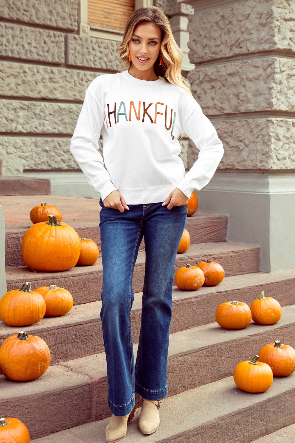 1 the Woman - Thankful Ivory Embroidered Sweater