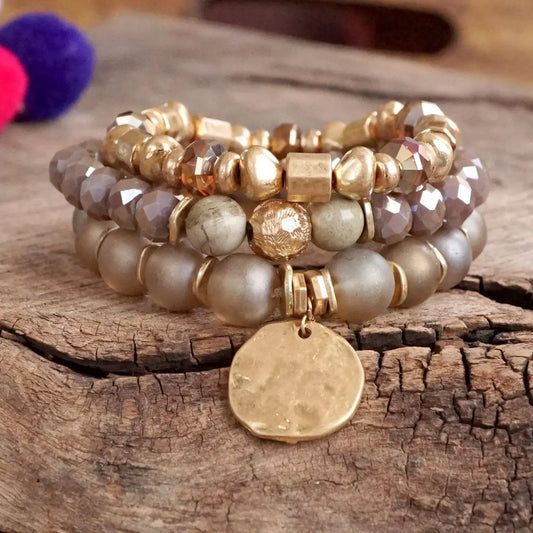 Desert Glow Coin Charm Bracelet Stack – Rose Blush