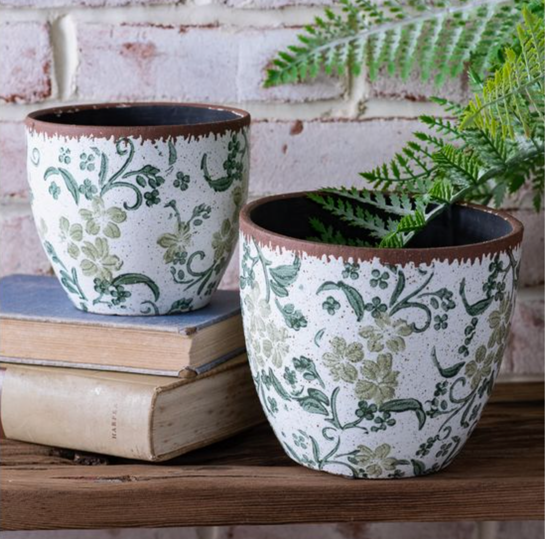 GREEN 2 TONE FLORAL PLANTERS