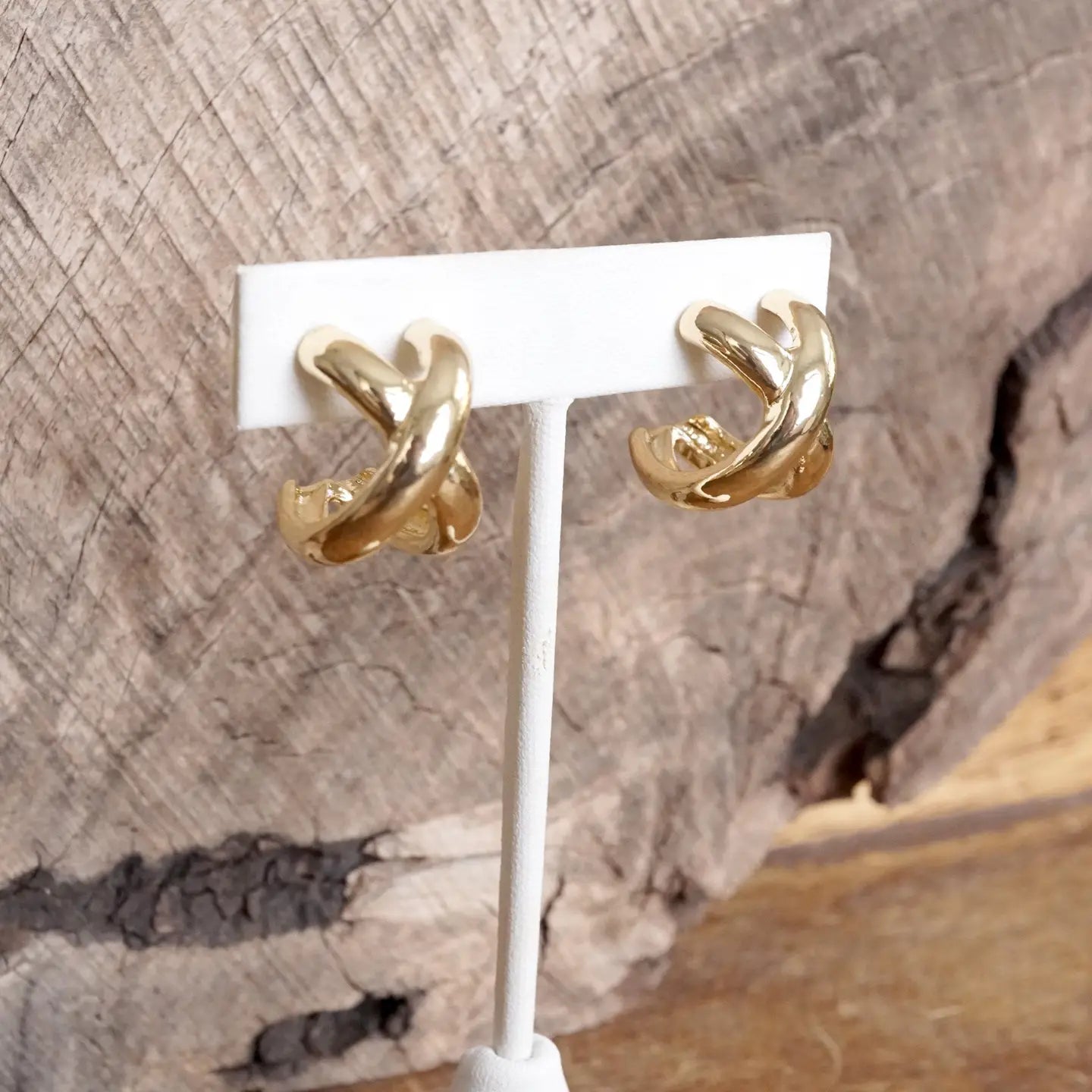 Huggie Statement Hoop Earrings – Criss Cross Design