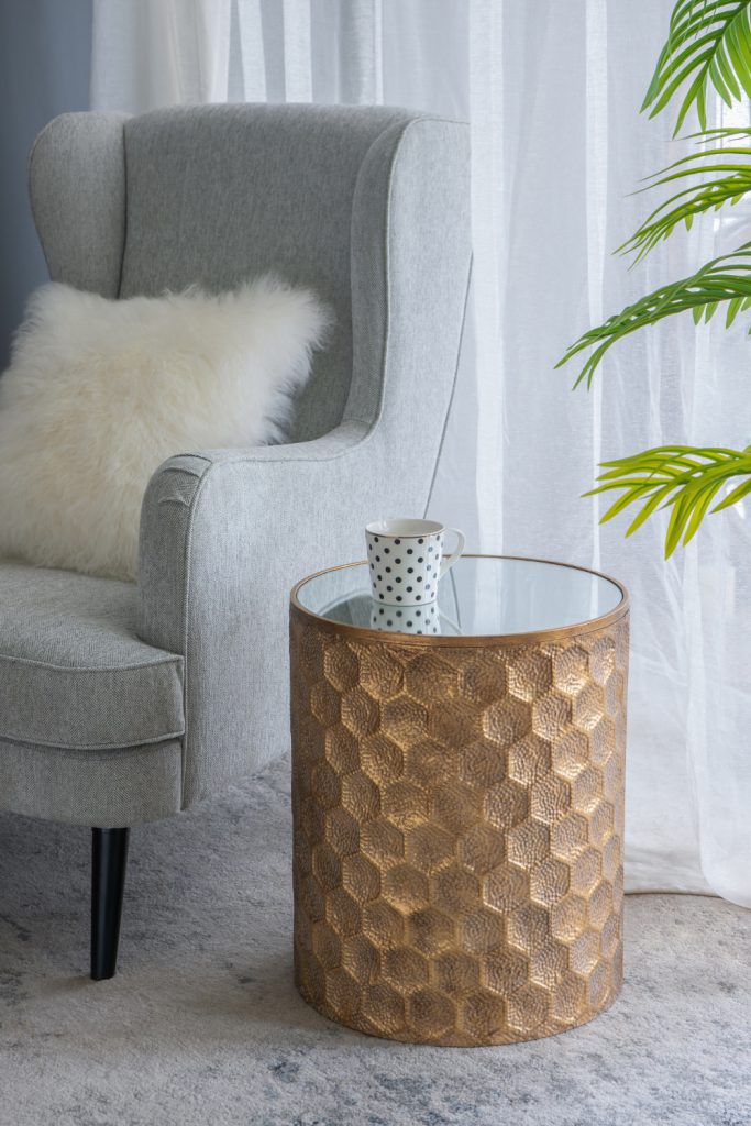 Imelda Bronze Honeycomb Pattern Metal Drum Table