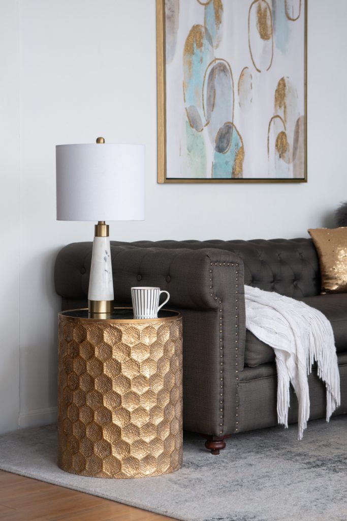 Imelda Bronze Honeycomb Pattern Metal Drum Table