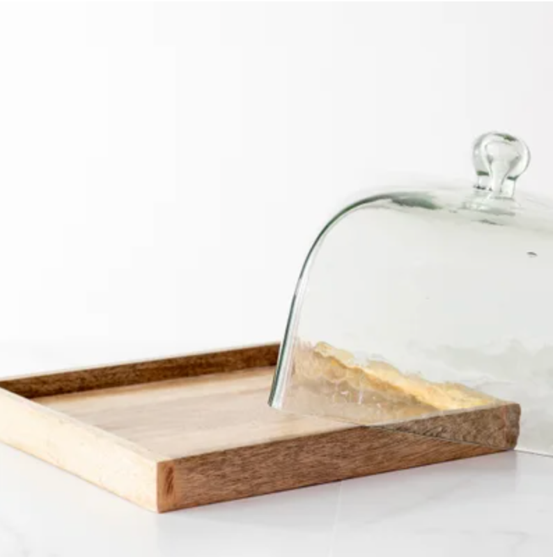 Glass Cake Cover with Wood Base