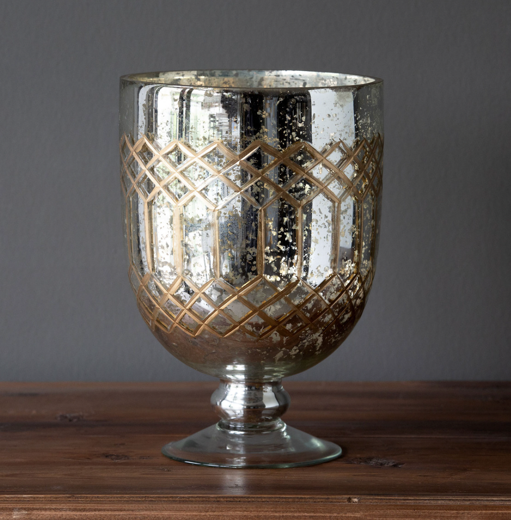 Bronze Relief Pattern Footed Hurricane