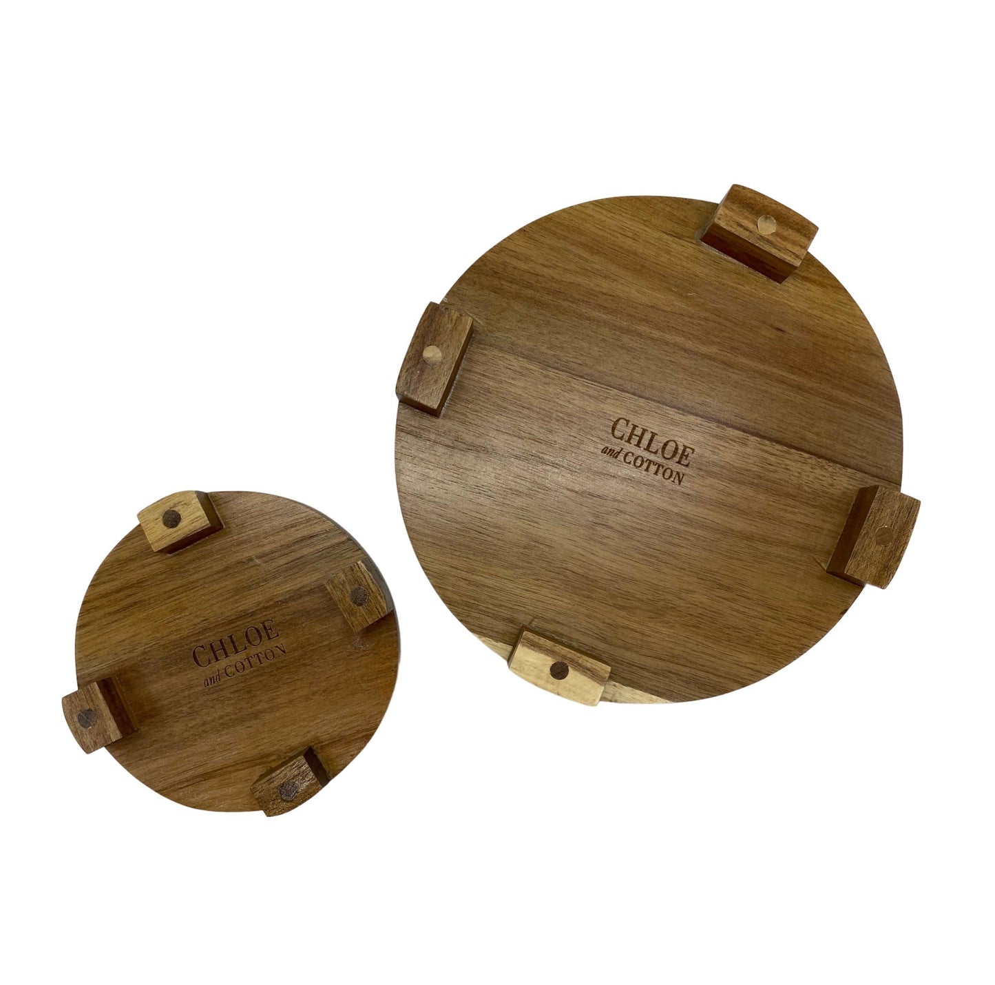 Set of 2 Acacia Wood Trivet Pedestal Stands