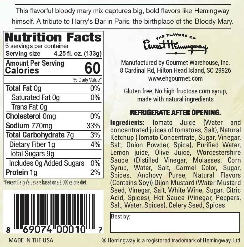 Gourmet Warehouse Brands - Hemingway "The Sun" Bloody Mary Mix