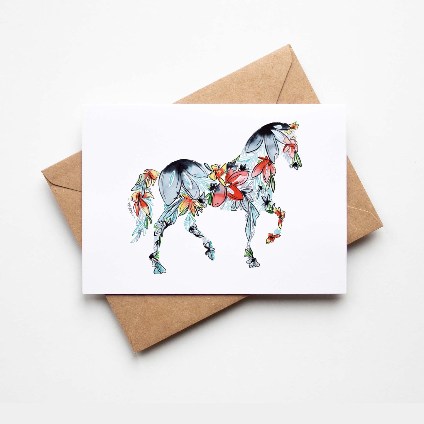 Horse Floral Note Card Stationery Set
