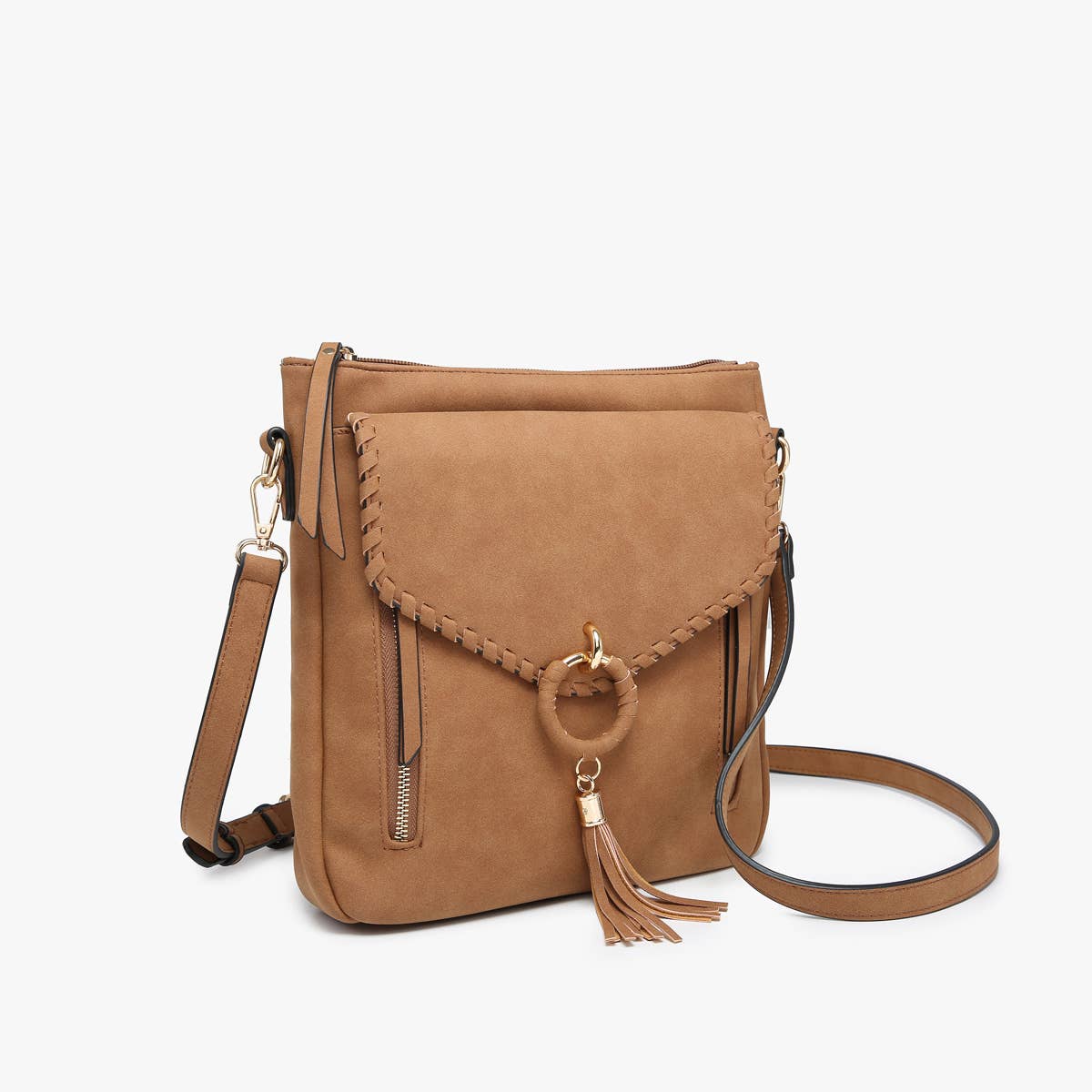 Jen & Co. - M2347 Layla Faux Suede Whipstitch Crossbody w/ Tassel
