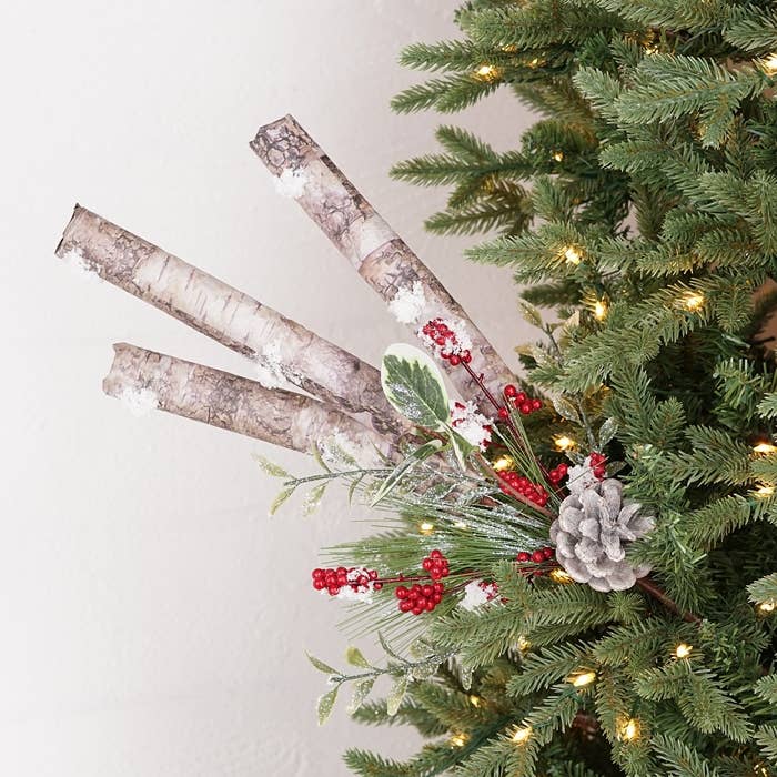 19in Icy Needle Pines Bunch with Faux Birch Trunks