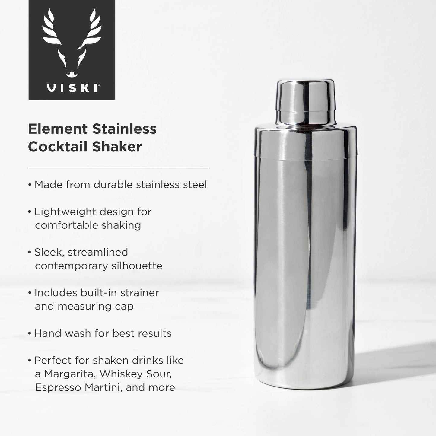 Viski Polished Stainless Steel Cocktail Shaker