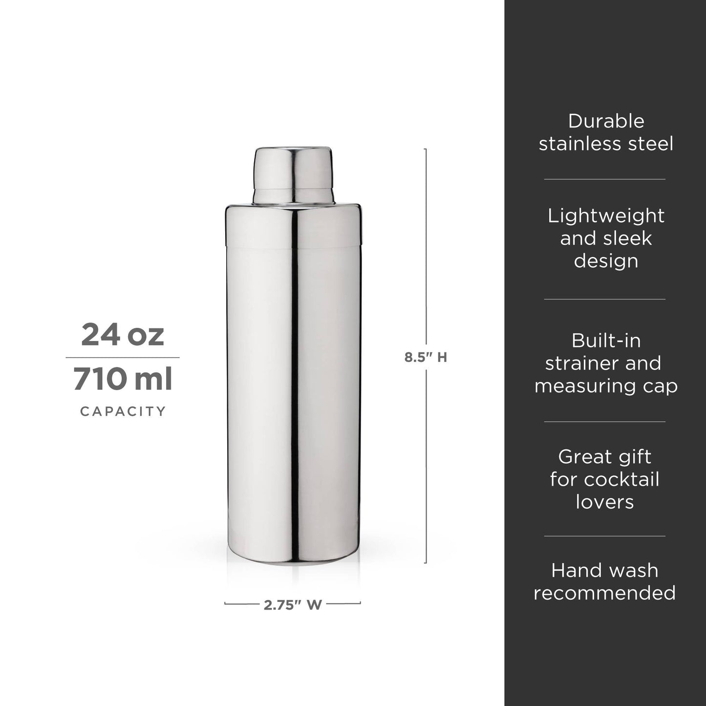 Viski Polished Stainless Steel Cocktail Shaker