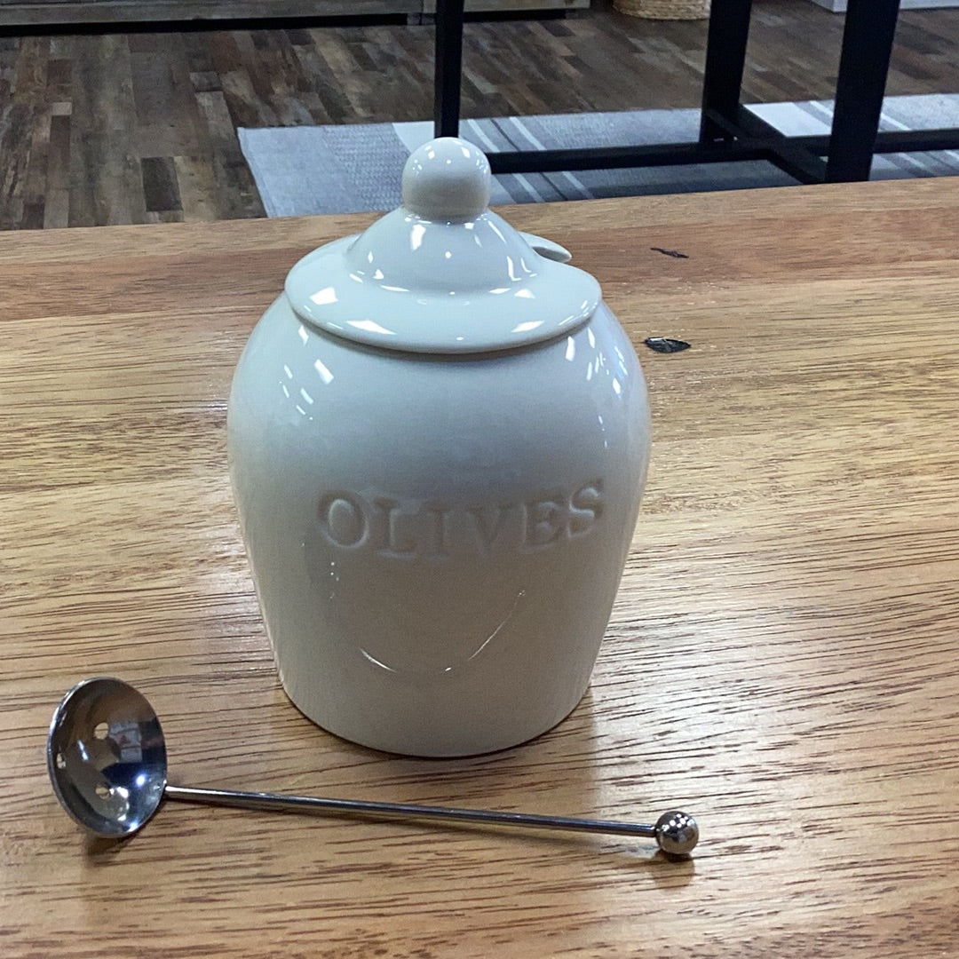 Stoneware Olive Jar w/ Slotted Spoon