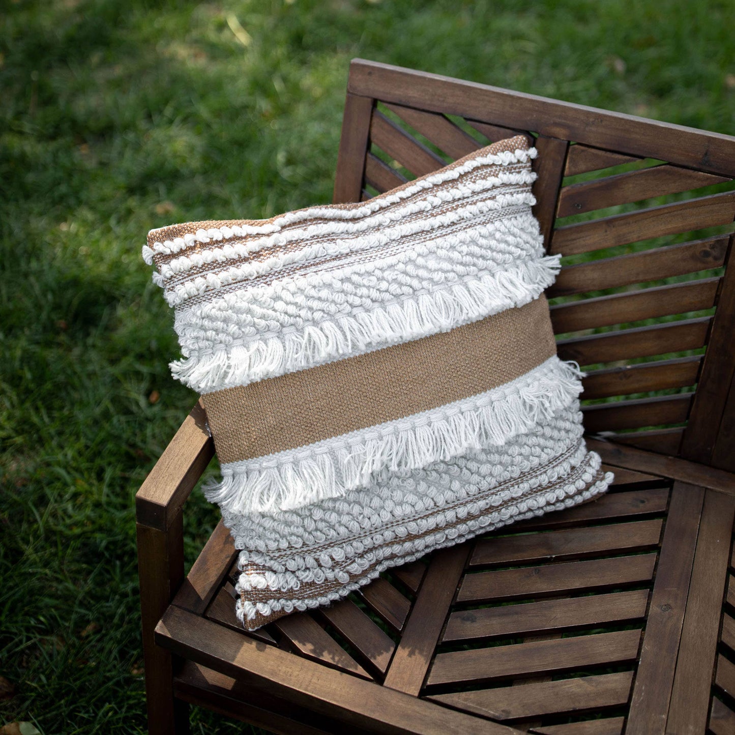 Hand Woven Daisy Pillow Brown