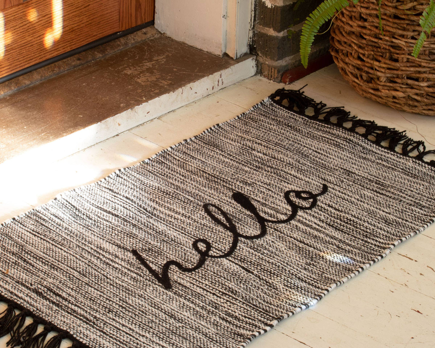 Hand Woven Outdoor Hello Rug