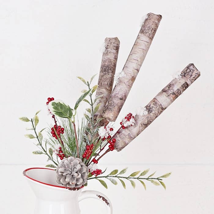 19in Icy Needle Pines Bunch with Faux Birch Trunks