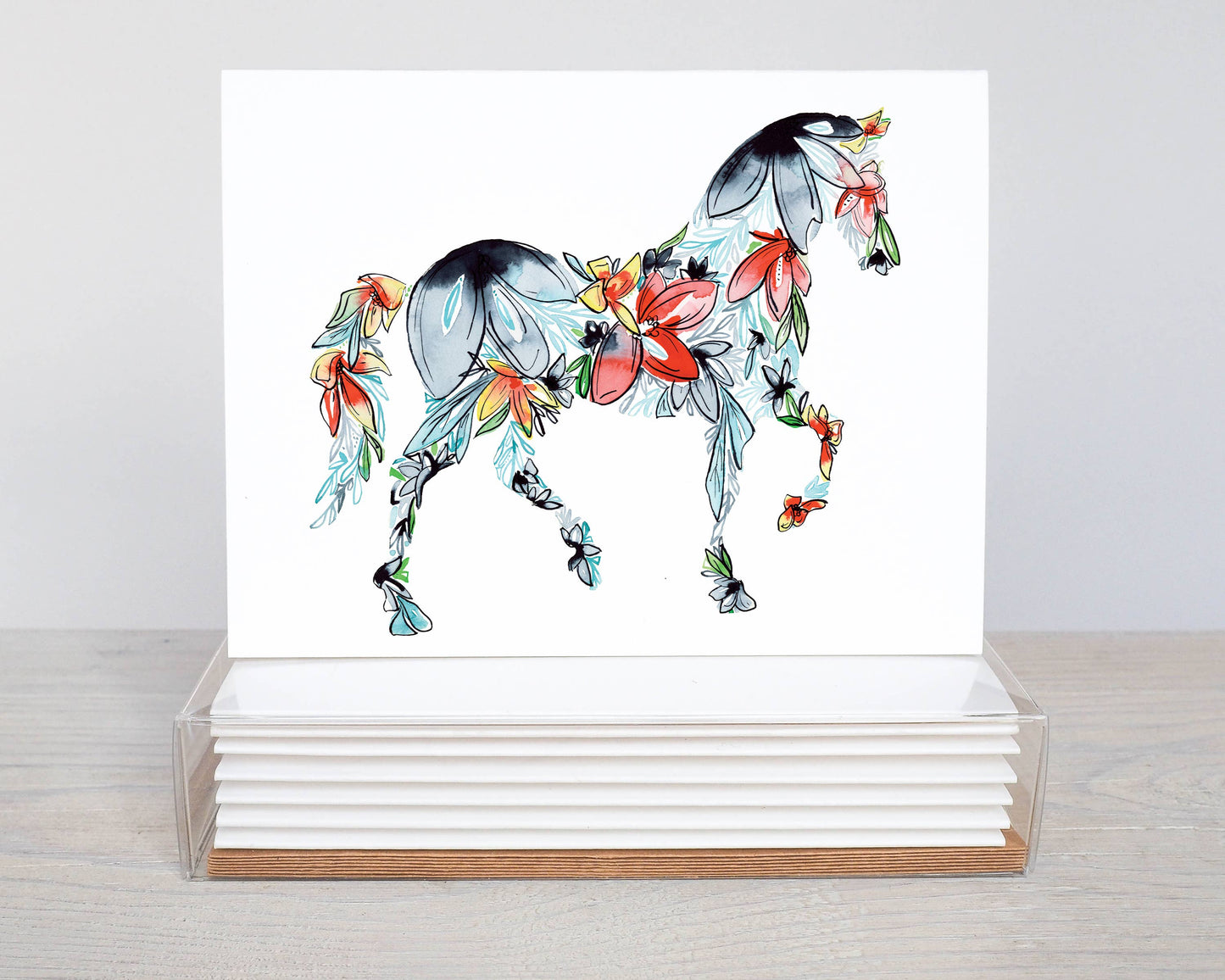 Horse Floral Note Card Stationery Set