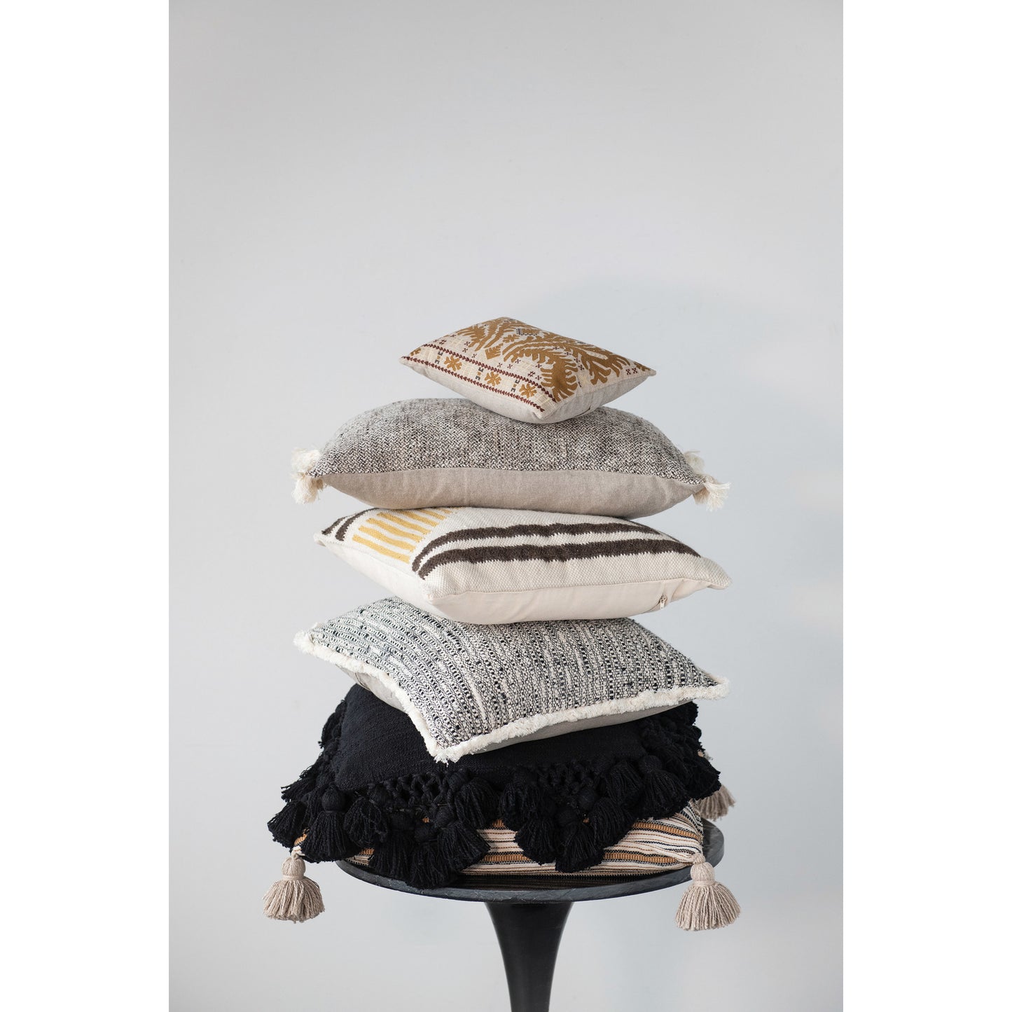 Cotton Lumbar Pillow with Chambray Back & Fringe