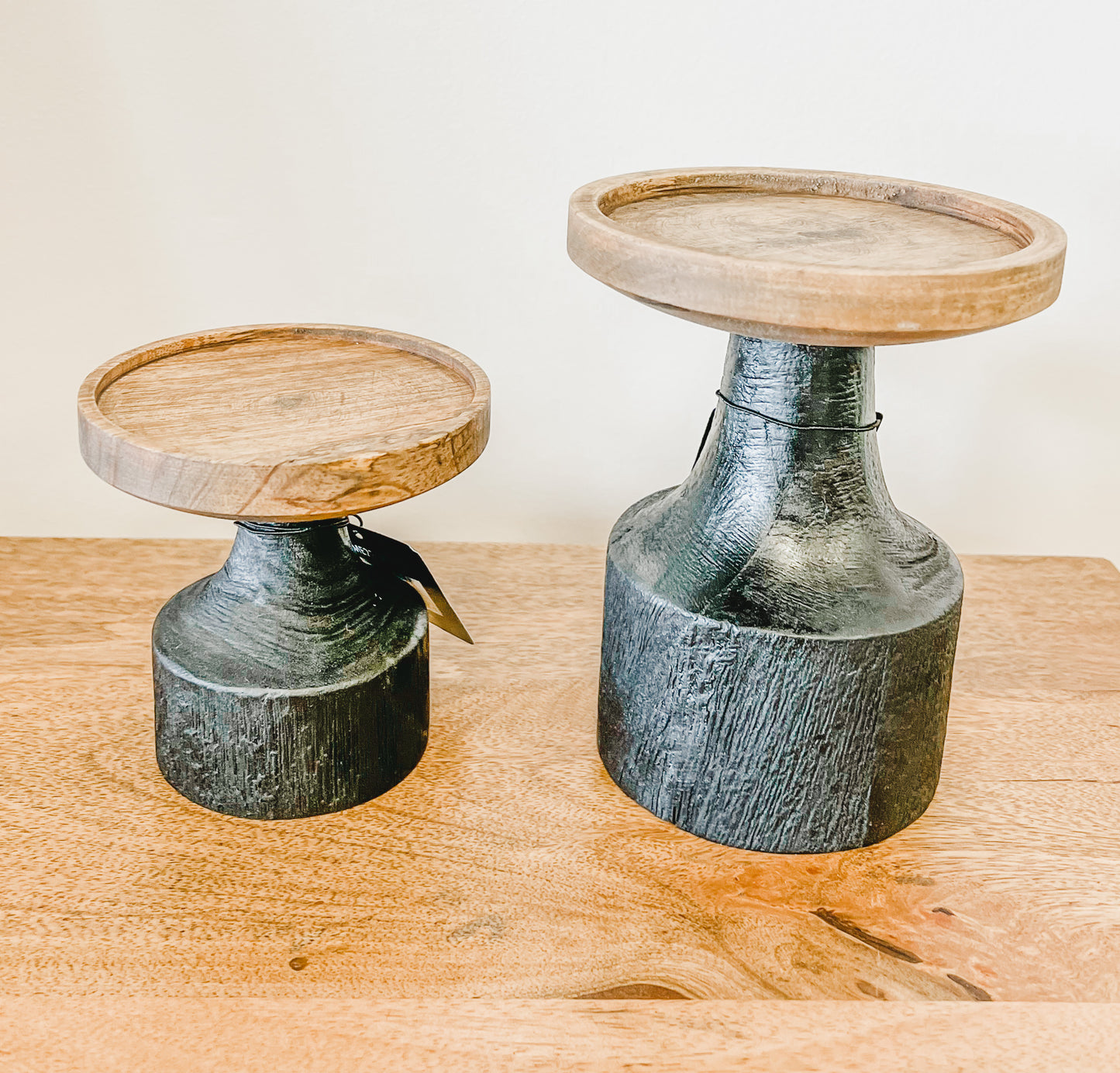 Black and Wood Candle Holder (2 Sizes)