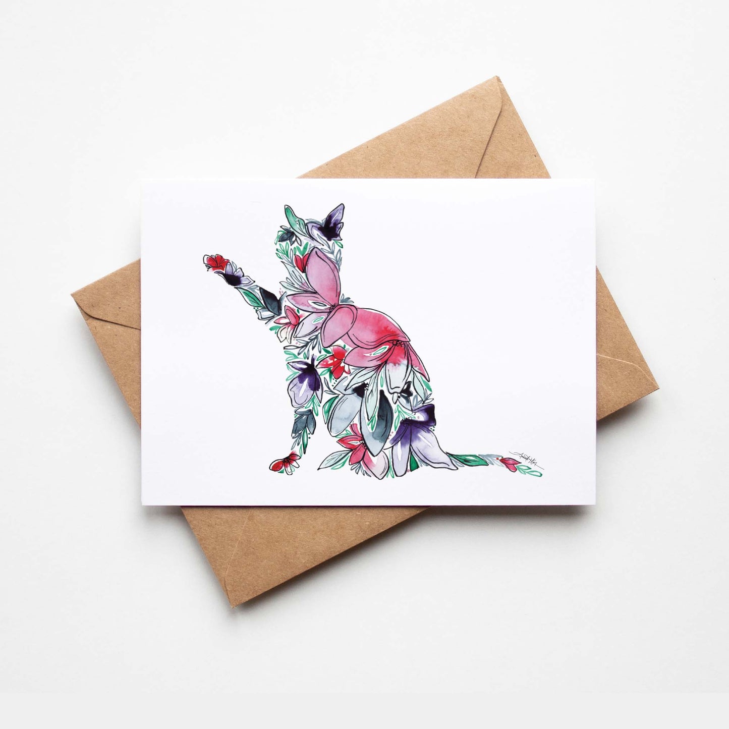 Cat Floral Note Card Stationery Set