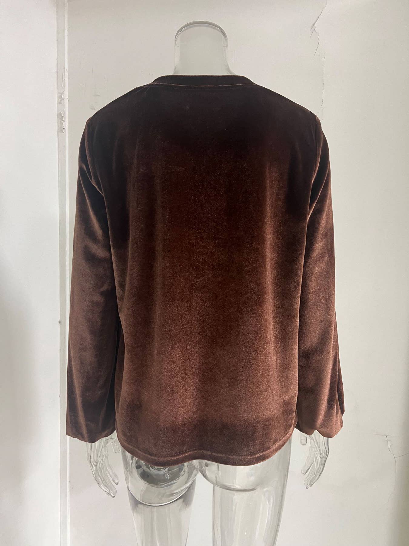 Velvet V-Neck Button Down Blouse