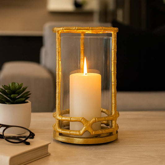Hurricane Candle Holder - Gold Metal Cylinder
