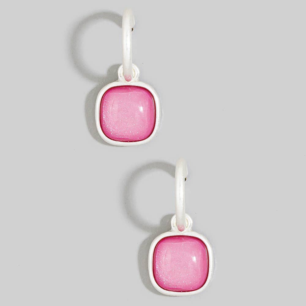 Cushion Resin Stone Drop Hoop Earrings