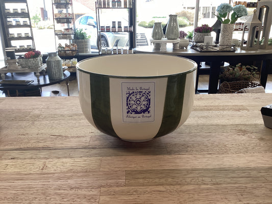 Green/White Striped Large Bowl
