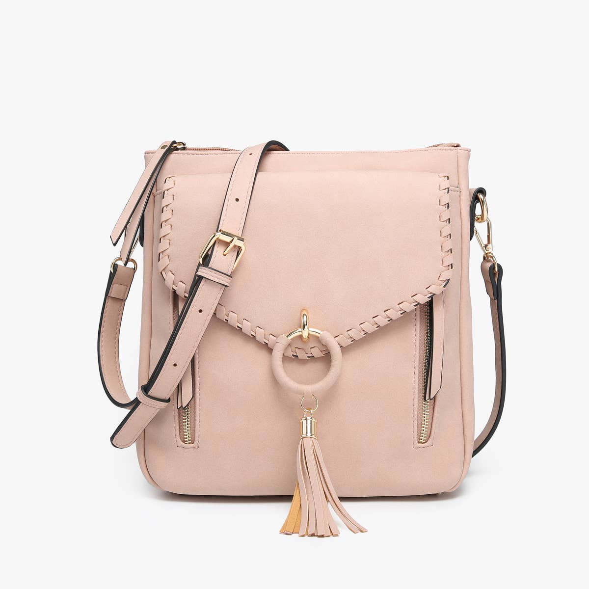 Jen & Co. - M2347 Layla Faux Suede Whipstitch Crossbody w/ Tassel