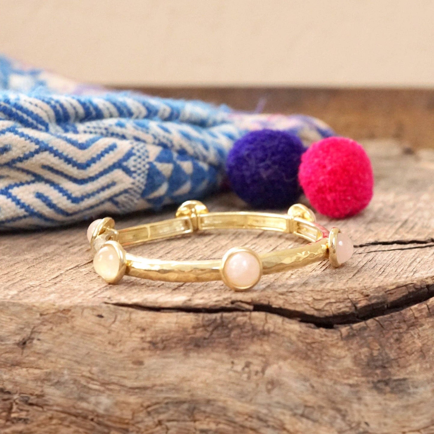 PennyLine inc - Jeweled Golden Bangle with semi precious stone dots