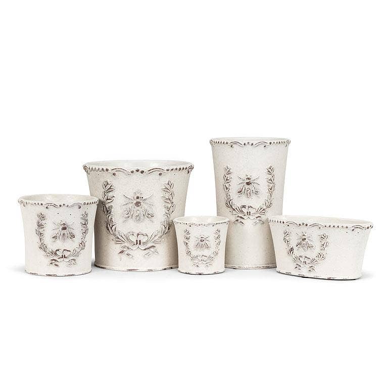 Emboss Bee in Crest Planter-9"H