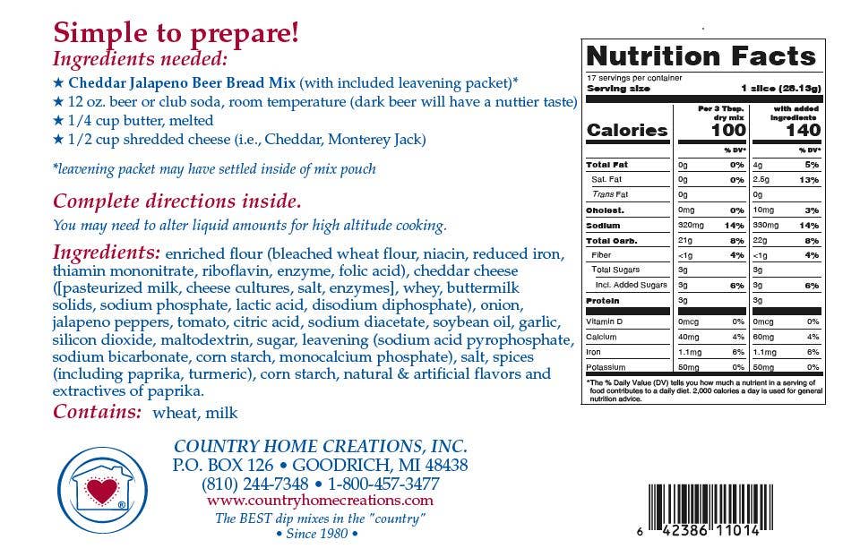 Country Home Creations - Cheddar Jalapeno Beer Bread Mix