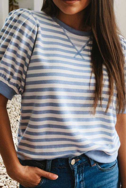 Little Daisy Closet - LDC Stripe Short Bubble Sleeve T Shirt