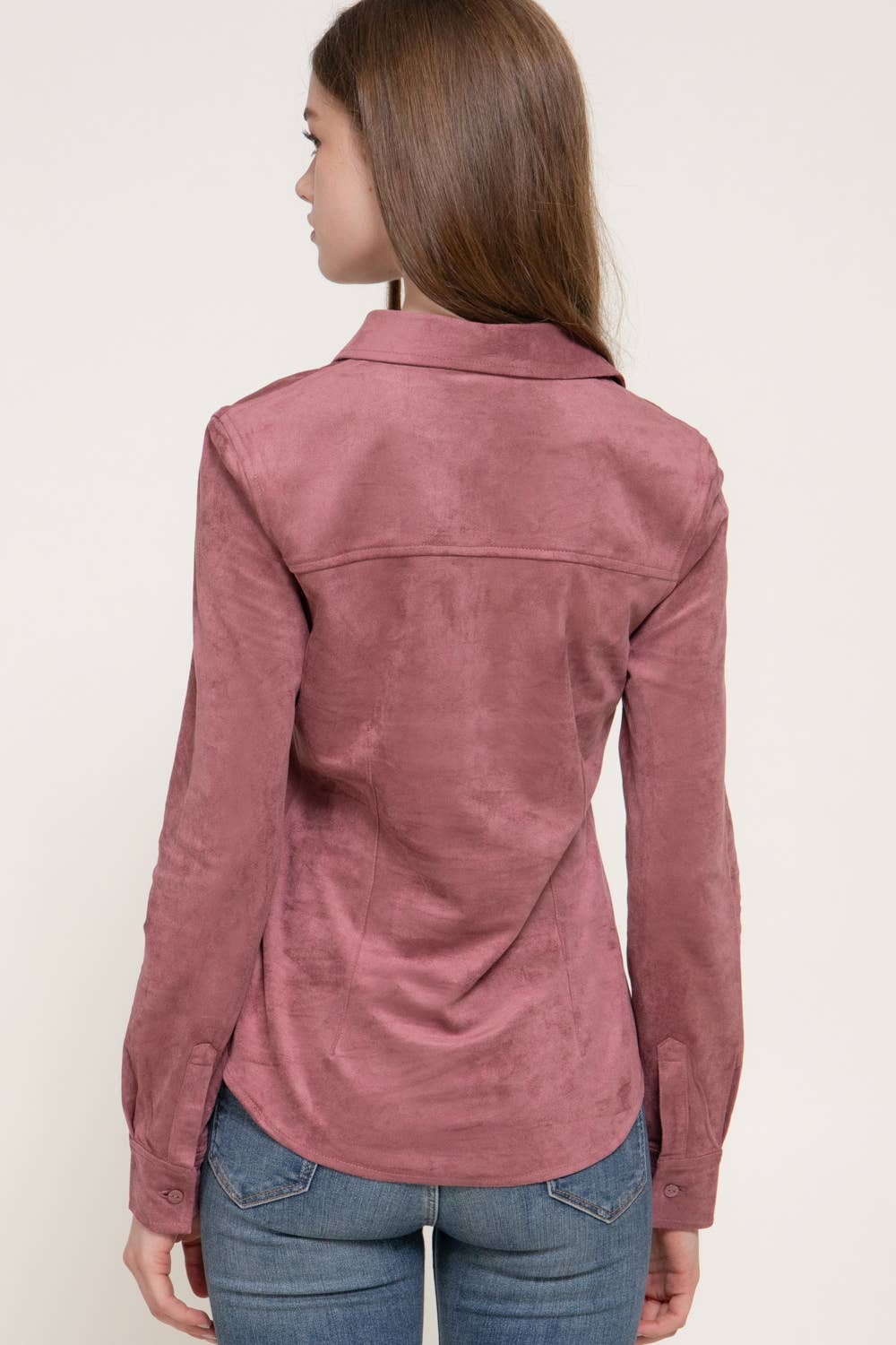 Active Basic | Active USA - Long Sleeve Button Down Stretch Faux Suede Shirt