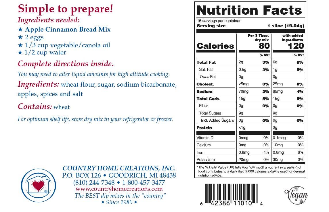 Country Home Creations - Apple Cinnamon Bread Mix