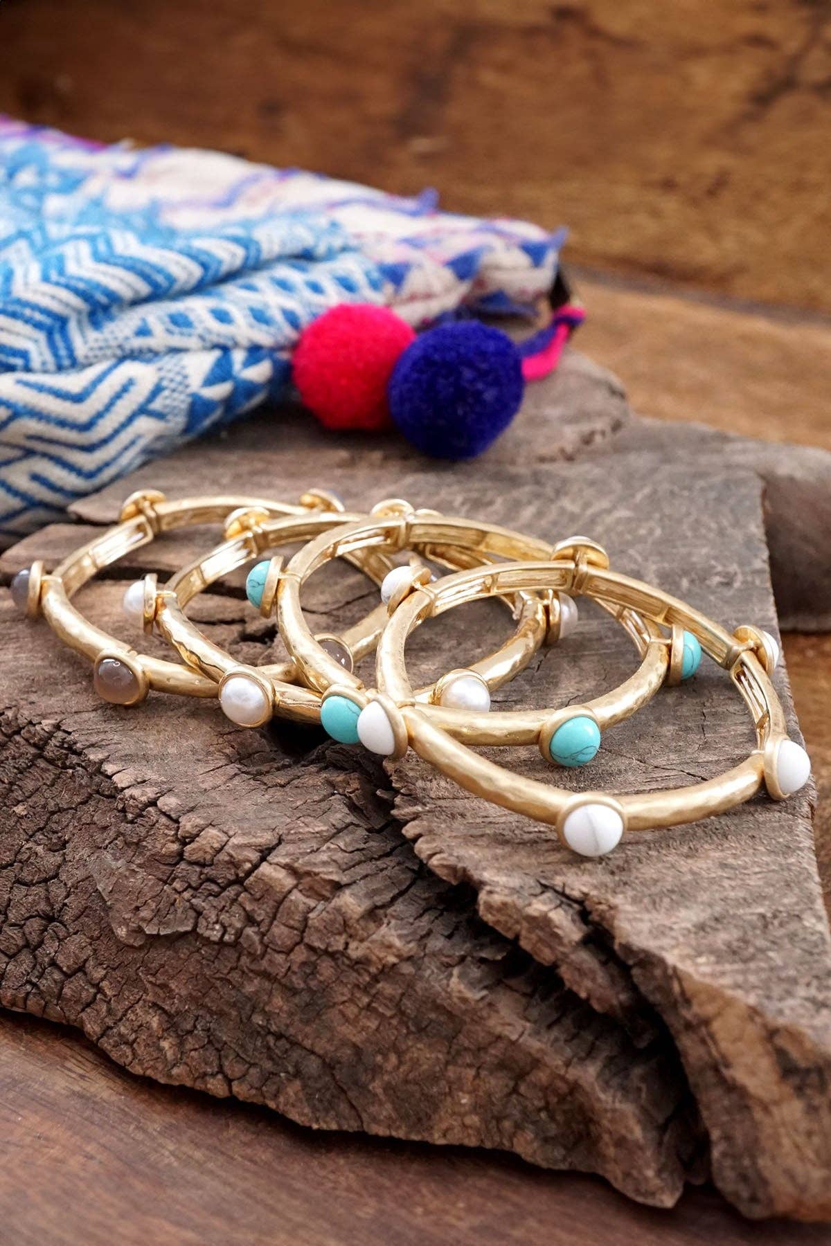 PennyLine inc - Jeweled Golden Bangle with semi precious stone dots