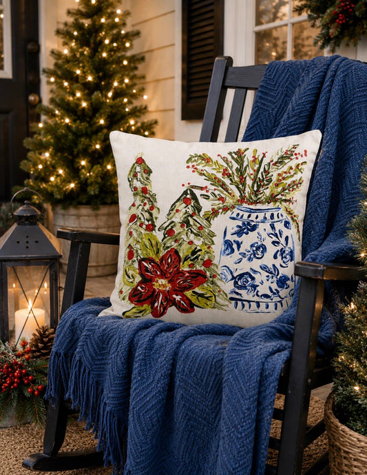 Chinoiserie Vase Christmas Pillow