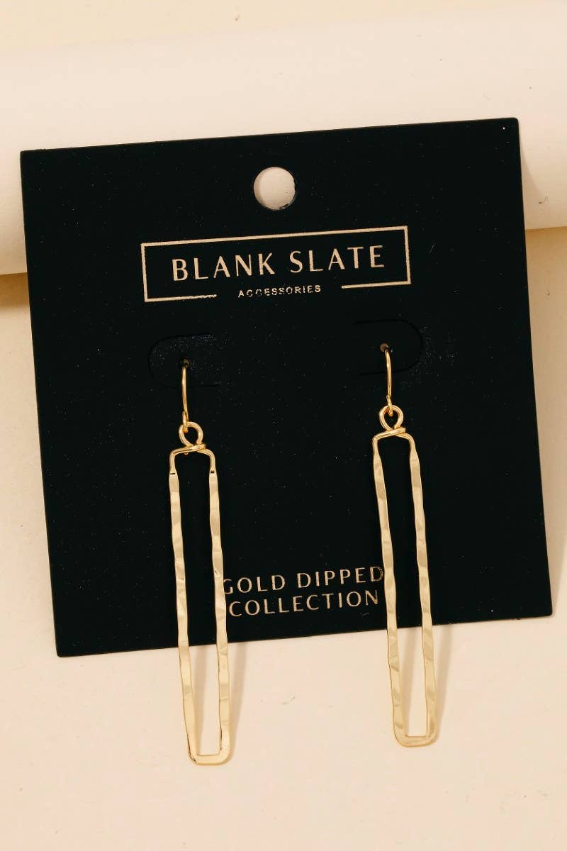 Gold Dipped Hammered Narrow Rectangle Dangle Earrings