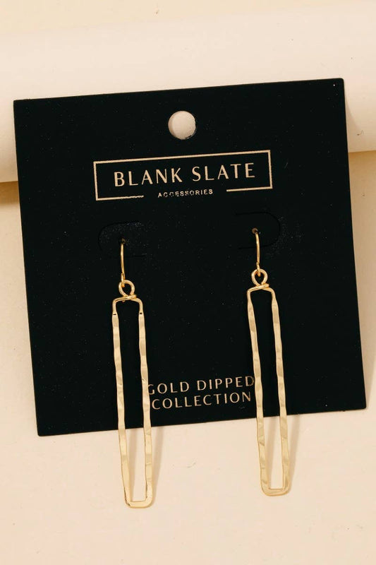 Gold Dipped Hammered Narrow Rectangle Dangle Earrings
